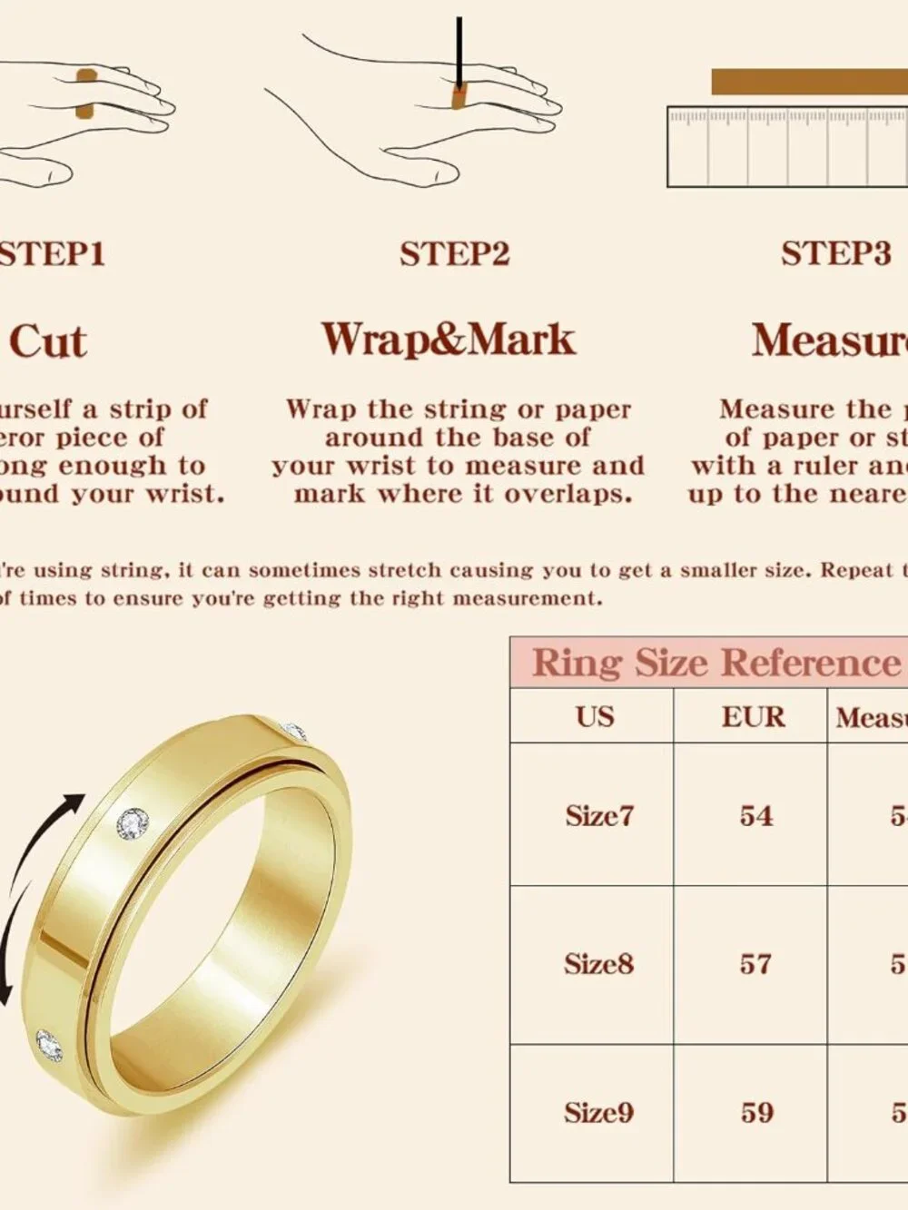 Anxiety Ring for Women Men Fidget Spinner Ring with Cubic Zircon Gold/Silver Sta - Picture 6 of 6